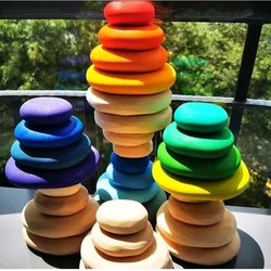 Wooden Toys for Kids Rainbow River Pebbles Stones Dolls Rings Balls Building Stacking Blocks