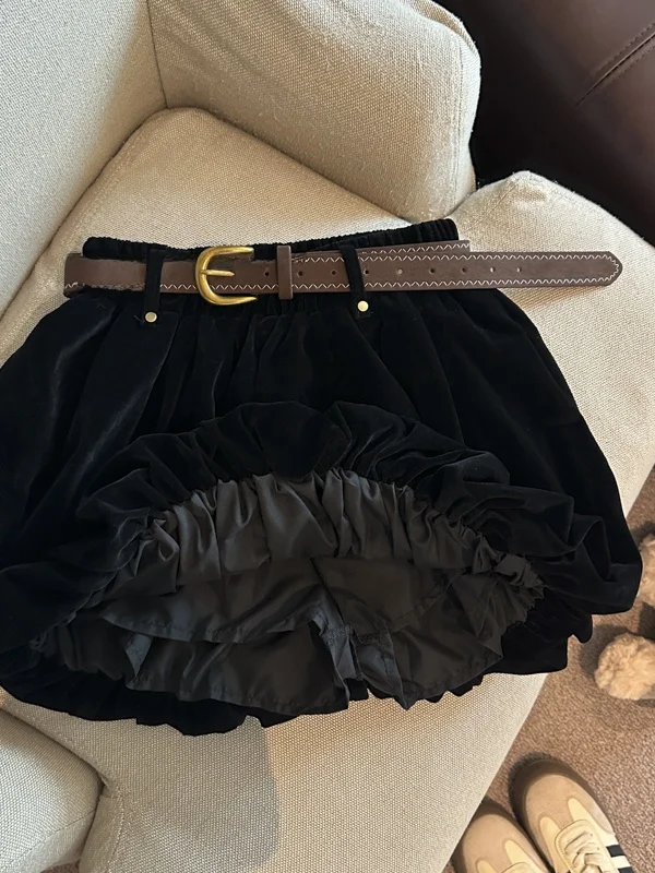 

Бархатная юбка Bloom ort с высокой талией, женская зимняя утягивающая юбка небольшого размера с эластичной резинкой на талии, корейская юбка для поездок на работу