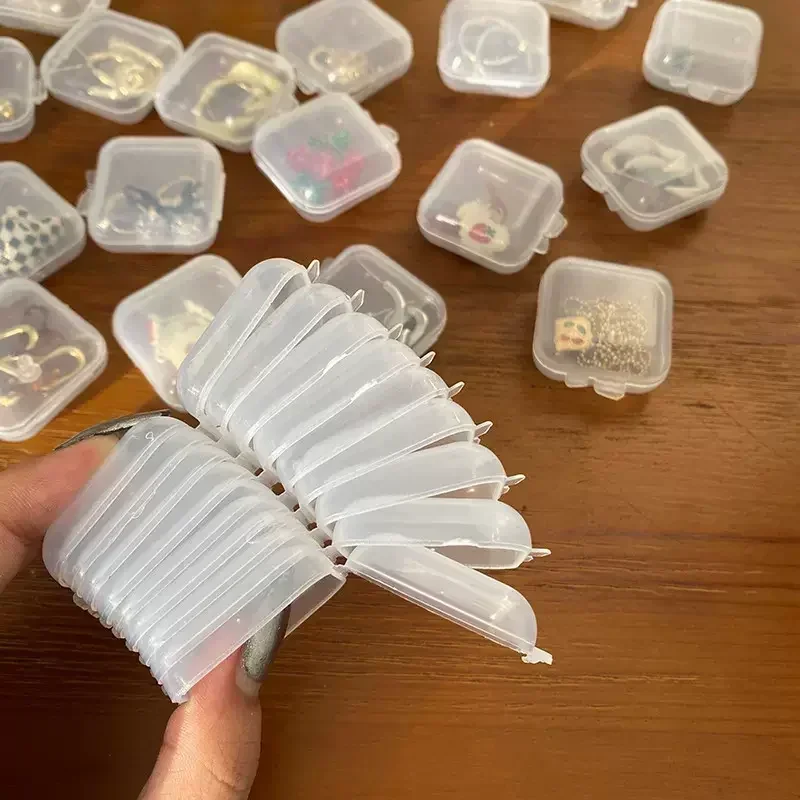 1/100Pcs Mini Opbergdoos Transparant Vierkant Plastic Geval Voor Oorbel Ring Sieraden Verpakking Draagbare Supermarkt Opslag Organizer