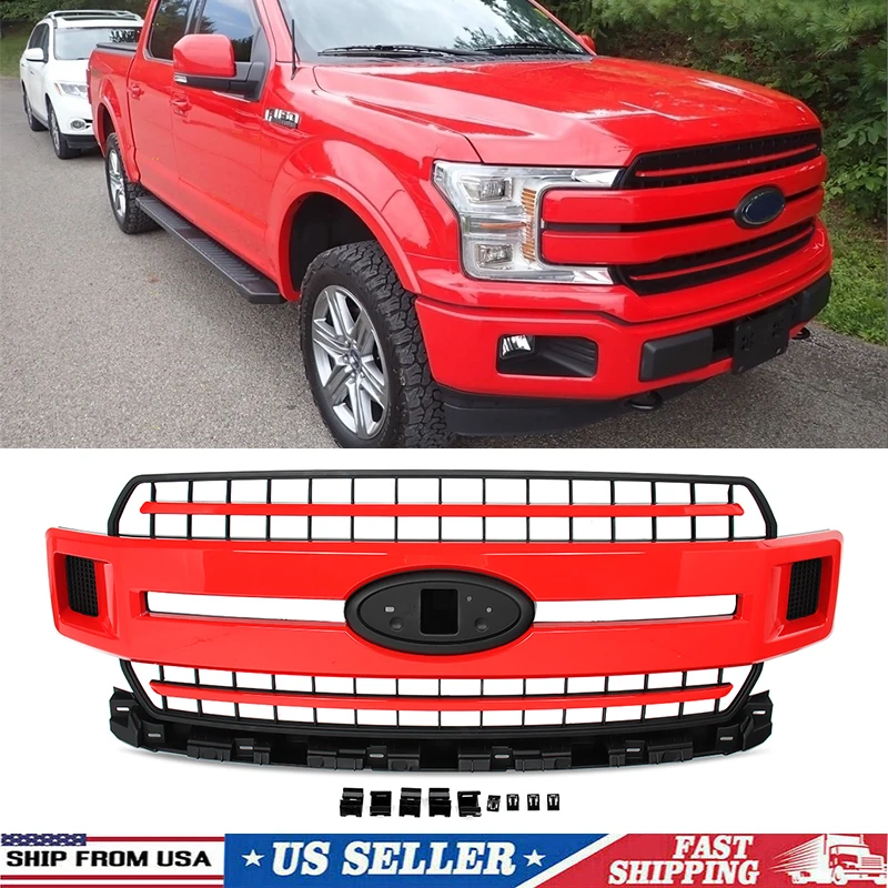 SAIQINGSP Race Red Fit For 2018-2020 Ford F-150 F150 Pickup Front Radiator Grille Car Accessories Tools