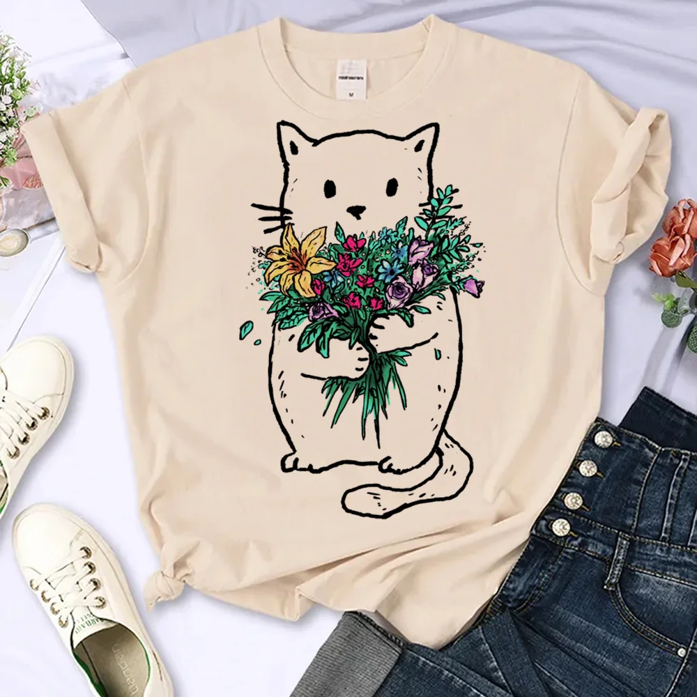 

Funny Cat Print t-shirts women comic anime manga Tee girl y2k manga clothing