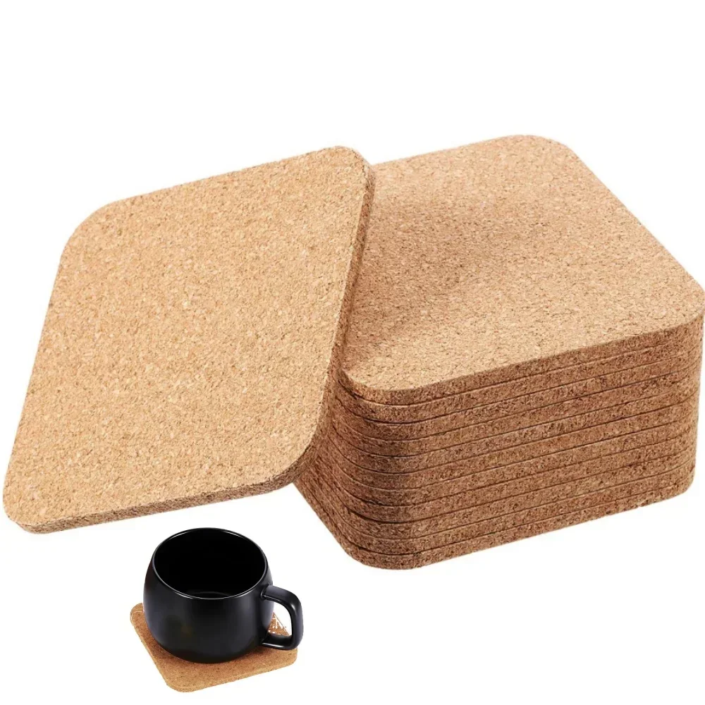 

2/4/6Pcs Square Cork Coasters, Wooden Thick Drink Coasters, Heat Resistant Bar Coasters for Kitchen Restaurant Home Bar Cafe