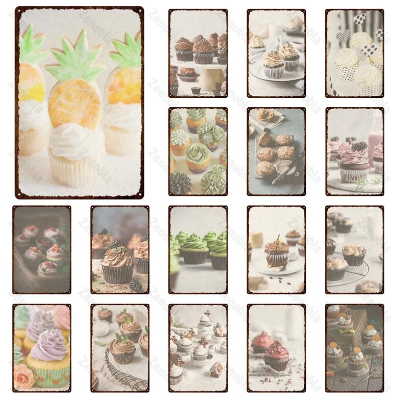

Chocolate Cake Vintage Metal Sign Grey Metal Poster Tin Plate Dessert Shop Restaurant Retro Wall Sticker Plaque Home Decoration