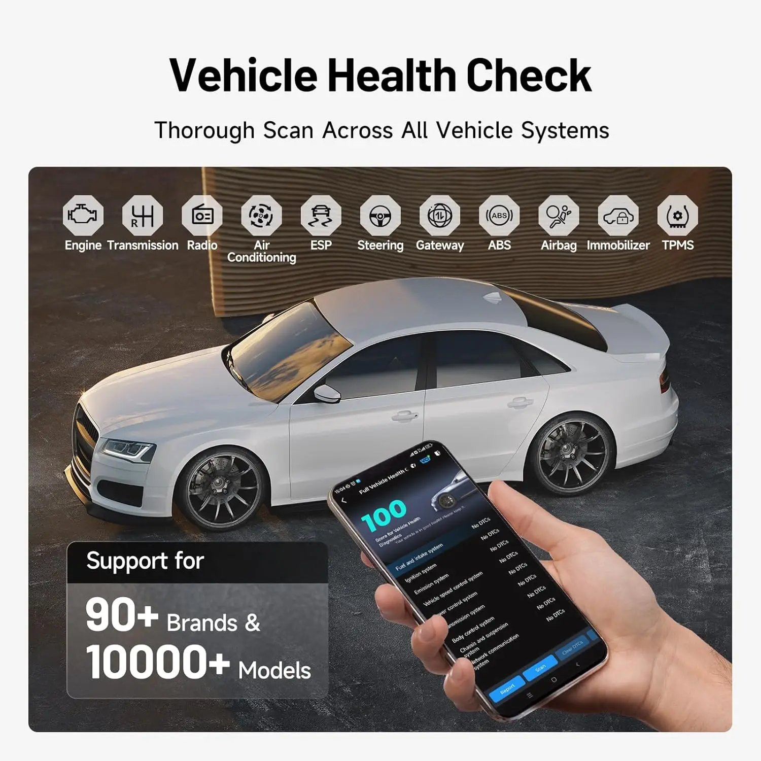 TOPDON Carpal OBD2 Scanner for Car All System Diagnostic Tool Vehicle Health Check Smog Check Battery Test IOS Android  BT 5.0