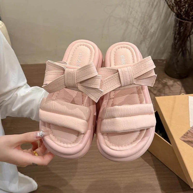 

Новые женские пляжные шлепанцы на платформе с бантом, модель 2026 года, класса люкс