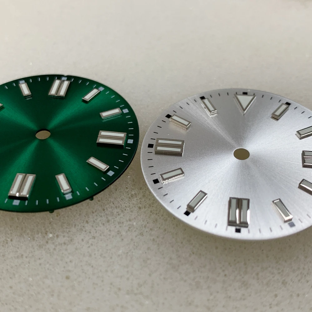 28.5mm Modified Watch Dials Sunray Dial Strips Nails Green Luminous Watch Faces Accessories for NH35/8215/2813/2836 Movements