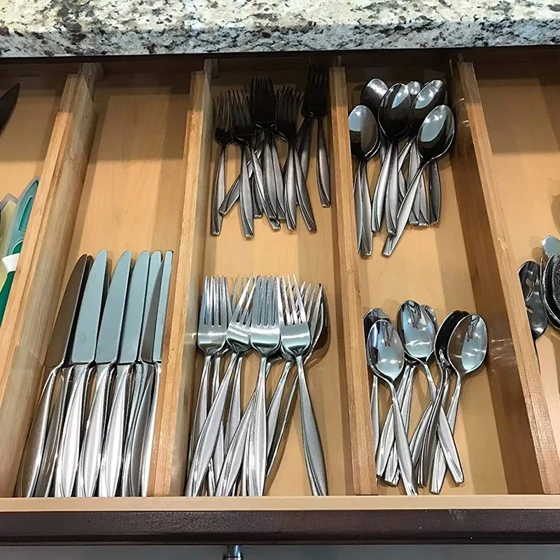 2/4Pcs Bamboo Drawer Dividers Organizers Adjustable Expandable Loaded Drawer Separators for Kitchen Bedroom Dresser Organizer