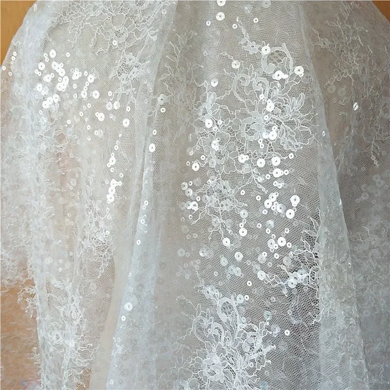 

1Yard New High Quality French Sequined Lace Fabric Border Embroidery Flower Wedding DressDIYweeding Dresses Sewing Accessories