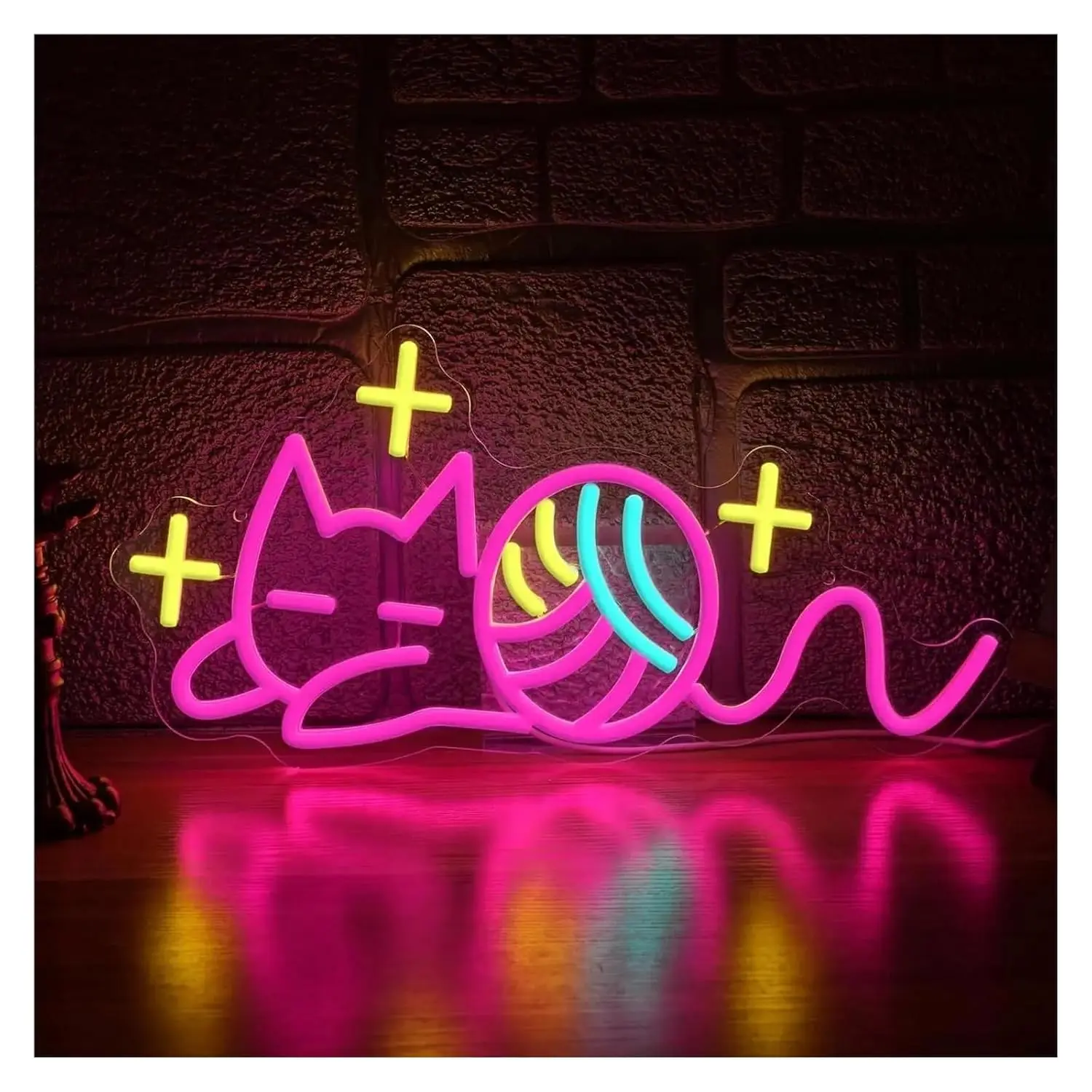 Cat with Yarn Ball Neon Light Animal Kitty Night Light LED for Nursery Room Cute Cozy Bedroom Decor USB Dimmable Children's Gift