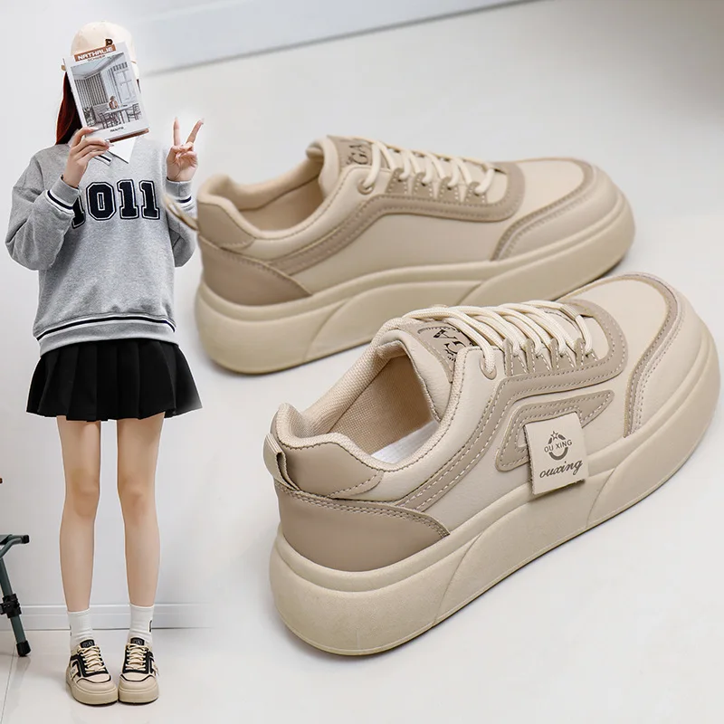 

2025 Spring White Shoes New Korean Edition Height Increasing Thick soled Sports Board Shoes Casual Shoes for Women