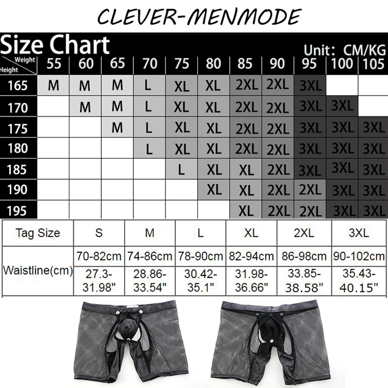 Men\'s Sexy Boxer Shorts Removable PU Penis Pouch Crotchless Underwear U Convex Open Butt Trunks See Through Mesh Exotic Lingerie