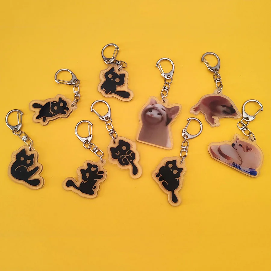 

3pc Funny Cartoon Acrylic Cat Dog Keychain Cute Korean Car KeyRing Key Bag Sign Pendant Accessories