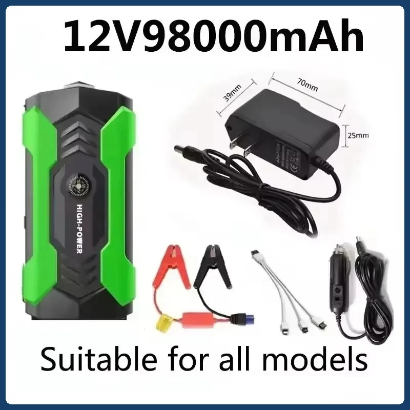 

98000mAh 12V Car Jump Starter Power BankPortable Emergency Battery Charger for VehicleTrain Ignition, and On-the-Go Power Supply