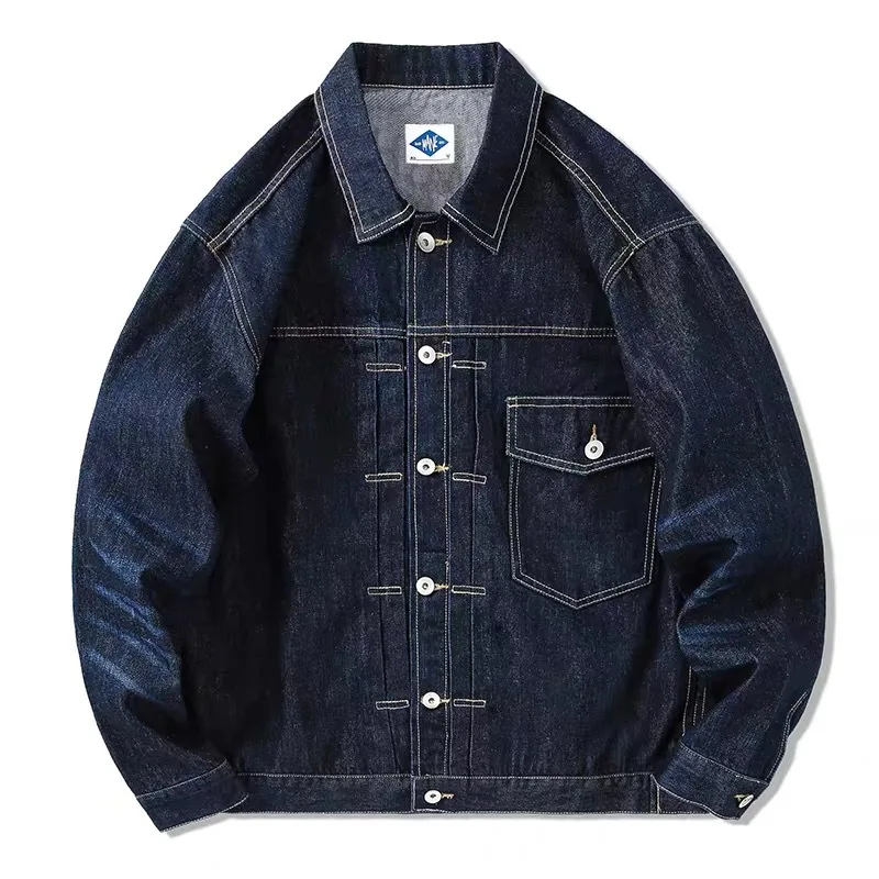 

Men's Denim Jacket Tooling Retro Dark Blue Lapels Long Sleeves Tops Metal Buttons Adjustable Cuffs 3D Pocket Designs Coat Spring