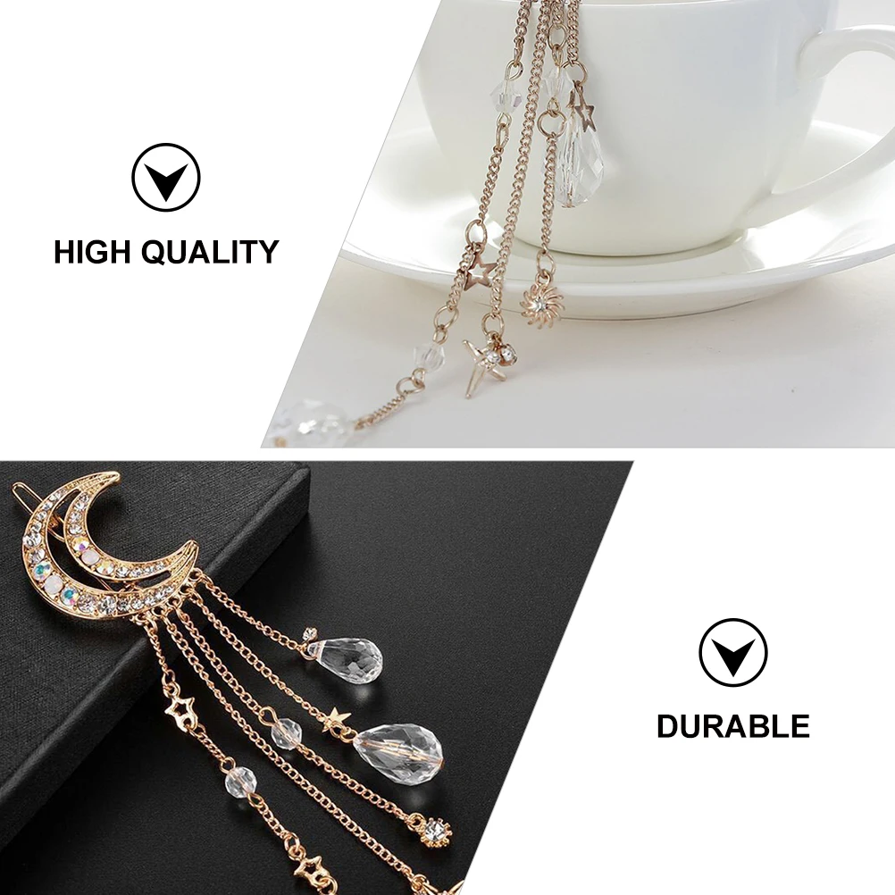 

4pcs Chinese Style Hair Clips Vintage Moon Barrette Rhinestone Tassel Zinc Alloy Dangle Hairpins for Women Girls Party Wedding