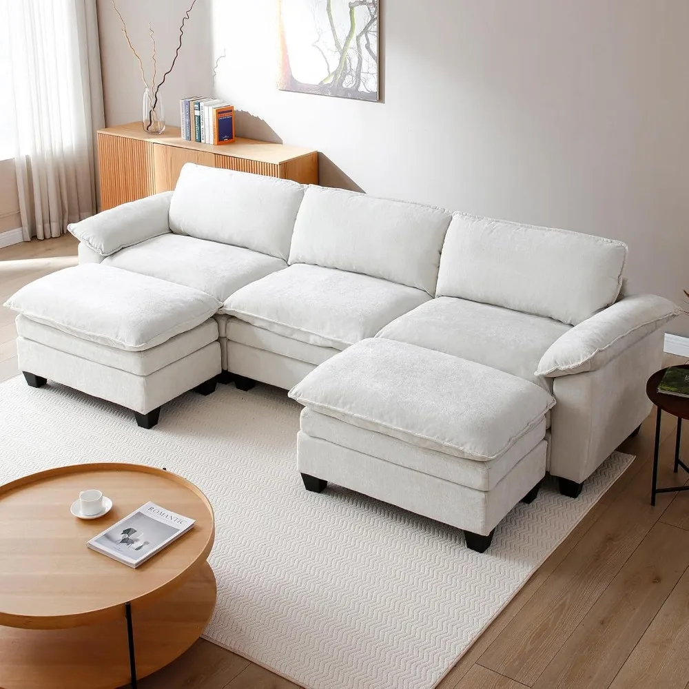 

Modular Sectional Sofa Comfy Cloud Couch, U Shaped 3 Deep Seat Sofa Couch with 2 Ottoman, 120" Soft Modern Couches Set for Livi