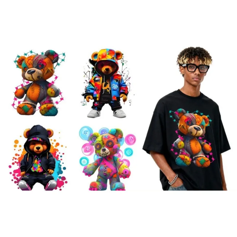 Custom Lovely Bear Pattern DTF Offset Heat Transfer Sticker Washable Iron on Patch for T Shirt Garment DIY Craft Apparel Decal