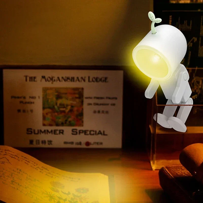 Креативный магнитный ночник астронавта, светодиодный мини-квадратный робот с батарейным питанием, книжная лампа, настольная прикроватная тумбочка, деревянный декор, окружающий свет