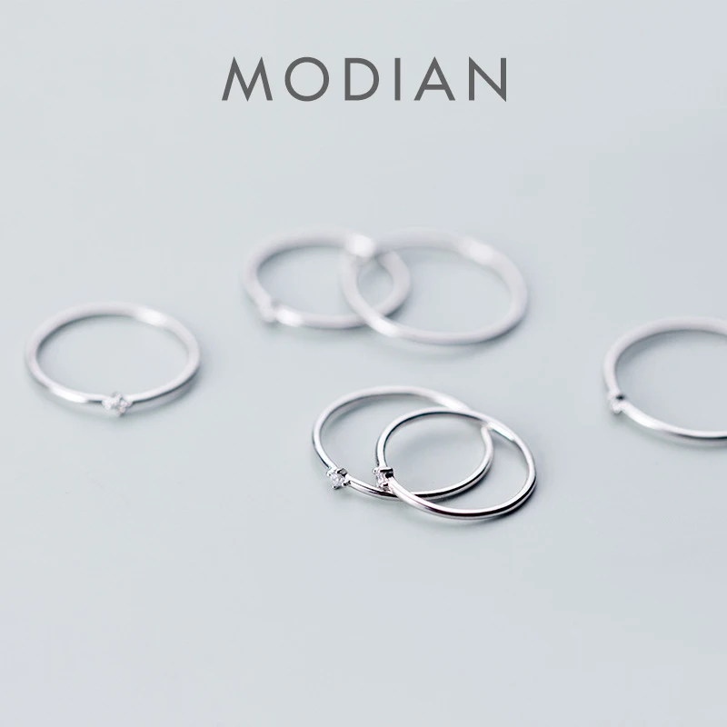 

Modian Hot Classic Radiant Zircon Stackable Slim Ring for Women Fashion Authentic 925 Sterling Silver Simple Ring Fine Jewelry