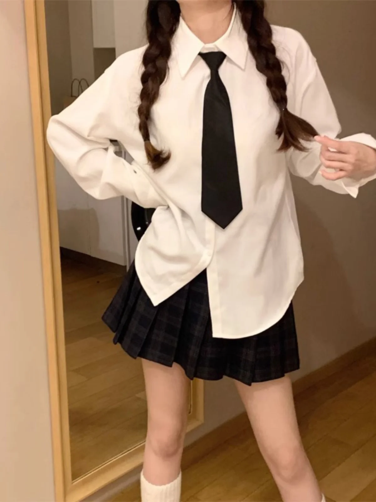 

Рубашки с длинным рукавом, женские шелковые рубашки в горошек, свободного покроя, с высоким воротом, минималистичные, женские, белые, для путешествий, повседневная одежда, удобный тренд