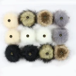 2PCS 12cm Large Pom Poms with Press Button Fluffy Faux Fur Pompom Buttons for Baby Girls Pompon Beanie Hat Hairball Accessor