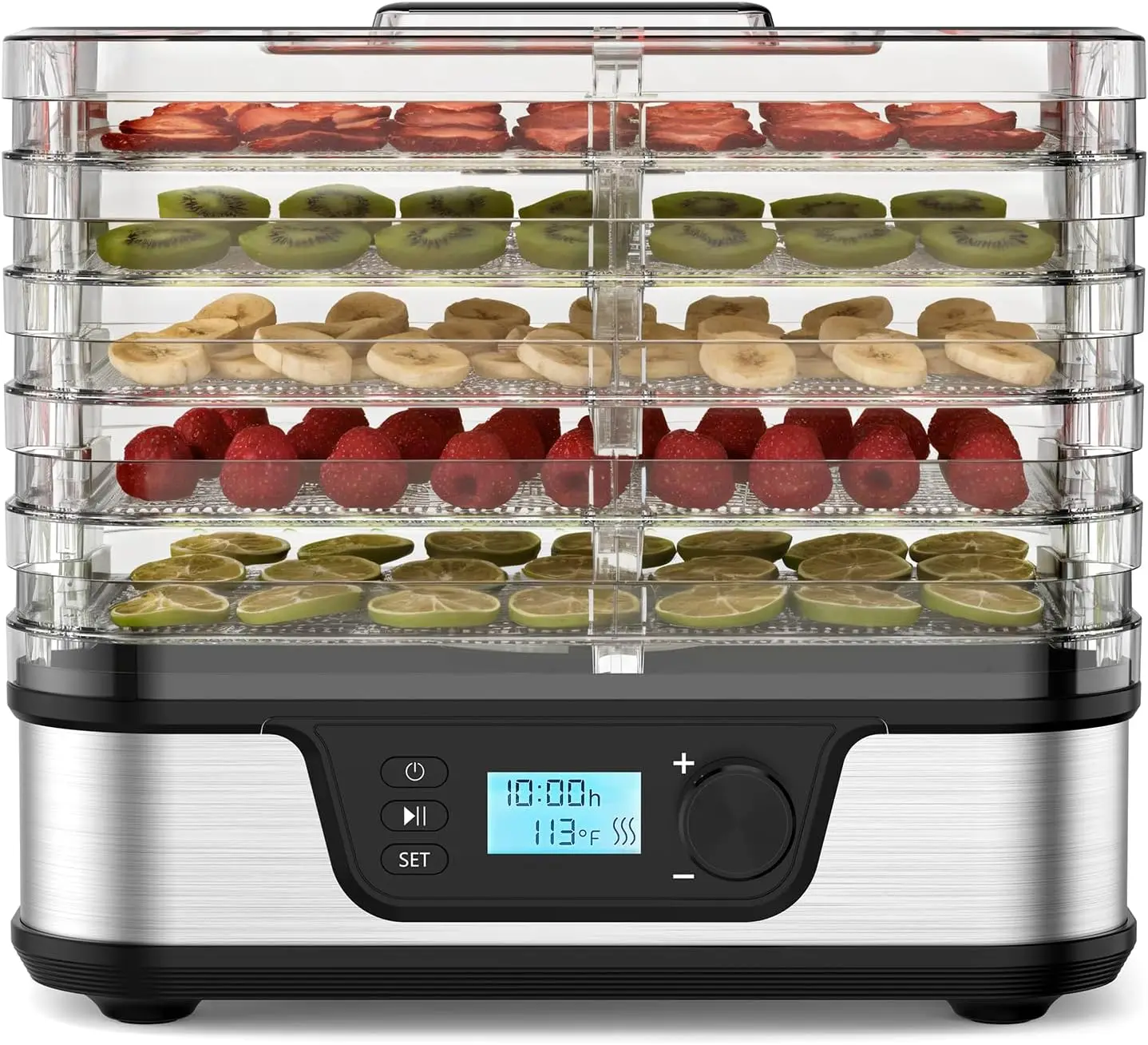 

Food Dehydrator with 5 Stainless Steel Trays, Adjustable Temp & Timer for Meats, Fruits, Veggies
