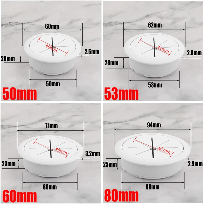 Couvercle de trou de fil de bureau en plastique ABS, câble d'évaluation de table, œillet de table, couvercle de trou de câble, port de sortie, 50-80mm, 10 pièces