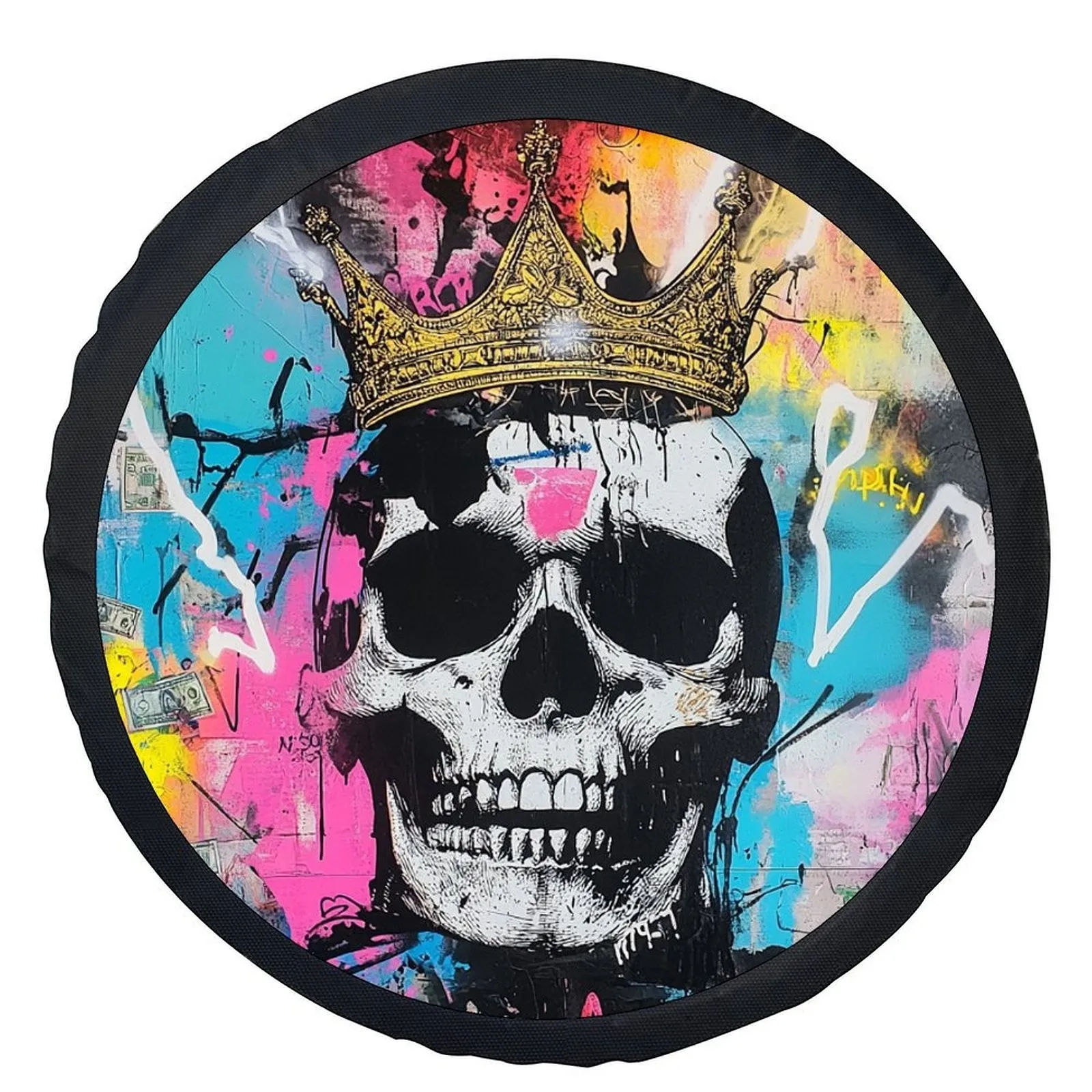 

Skull Crown Graffiti Art Tire Cover Universal Wheel Protector Durable Polyester Accessory