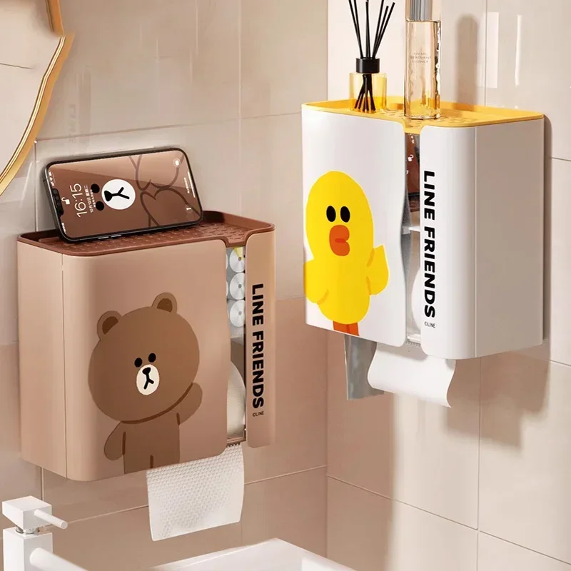 Large capacity multifunctional toilet paper holder wall mounted household storage light luxury paper box paper towel holder