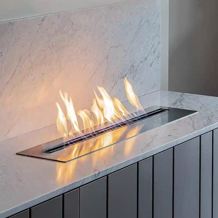 Smart Bioethanol Fireplace, 700mm Stainless Steel Electric Remote Controlled Burner, Linear Biofuel Insert, Ventless Indoor Use