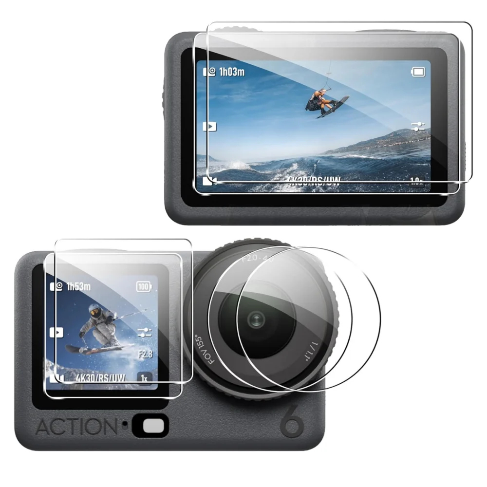 Tempered Glass Screen Protector for DJI Action 6 - 9H Anti-Scratch Anti-Fingerprint HD Clear Bubble-Free Easy Install