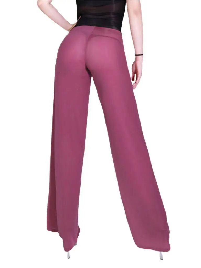 Summer Sexy See Through Pants Women Fitness Sports Wide Leg High Waist Trousers