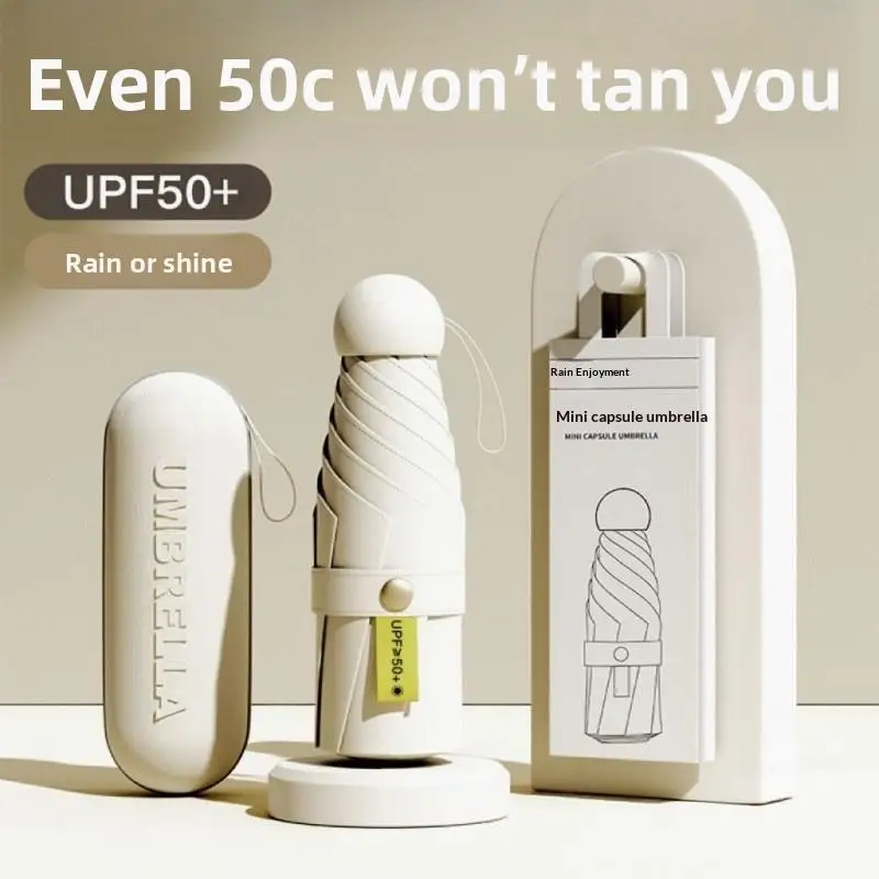 Travel Size Capsule Umbrella UPF50 Plus Double Layer Sun Protection Compact Rain Parasol for Beach Outdoor Picnic