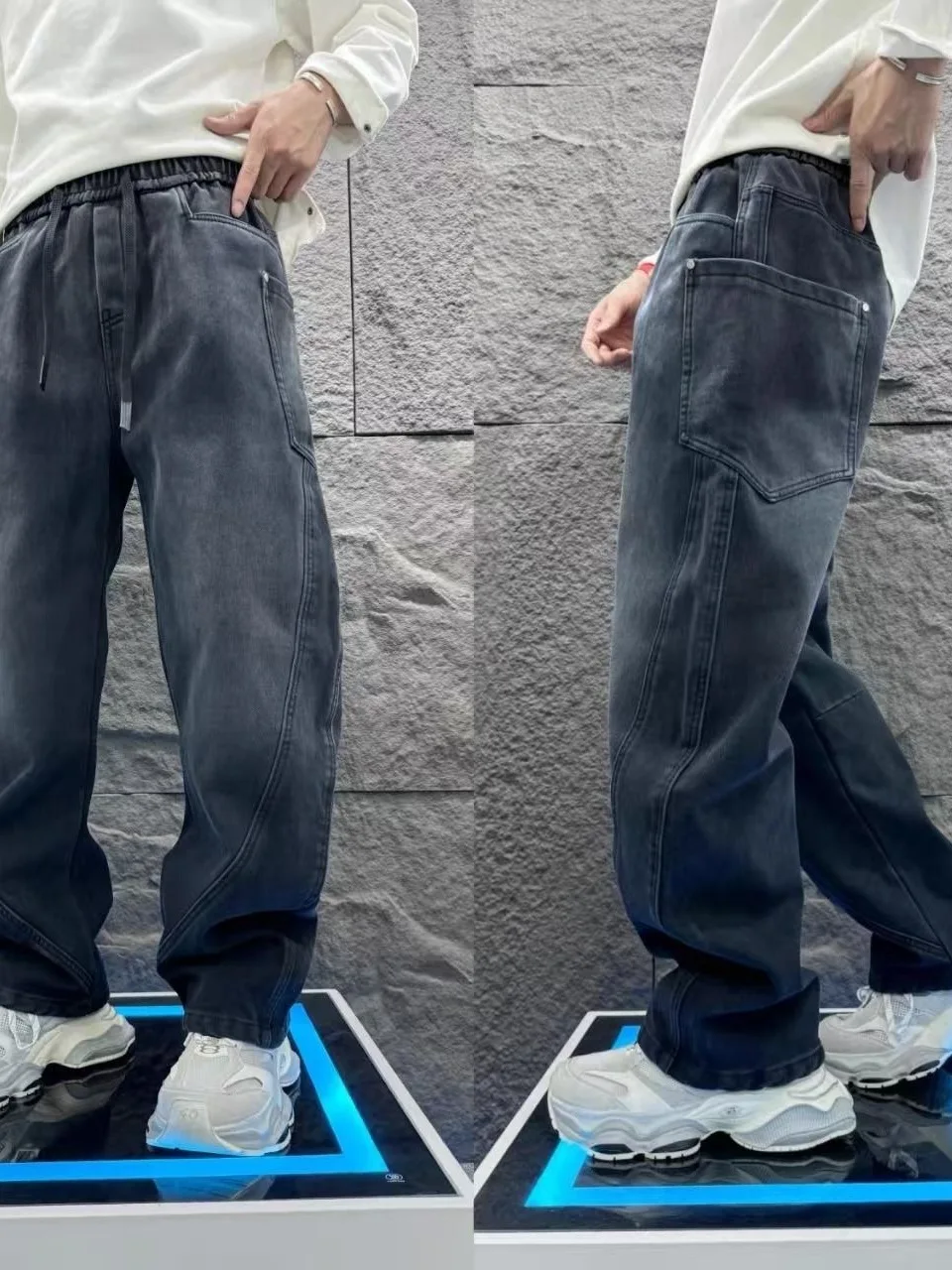 

American Retro Men's Jeans Loose Straight Leg Wide Leg Pants Youth Casual Trousers Spring 2026 New Sle Large Size