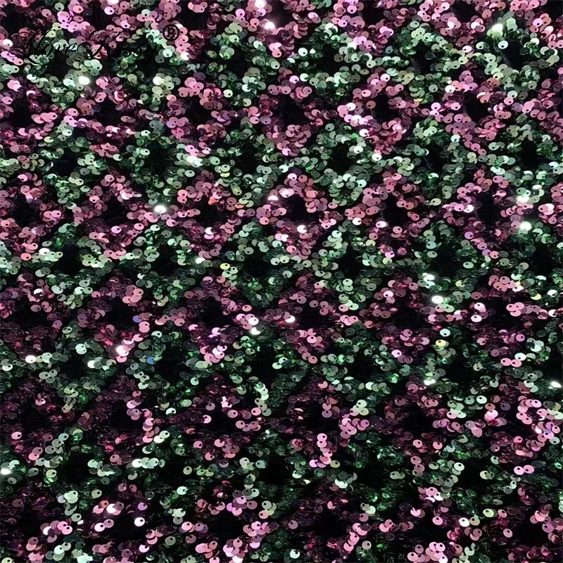 Spot Velvet Embroidered Diamond Shaped 5MM Sequin Fabric For Party Wedding Dress Fashion Glitter Fabric Wide:125CM