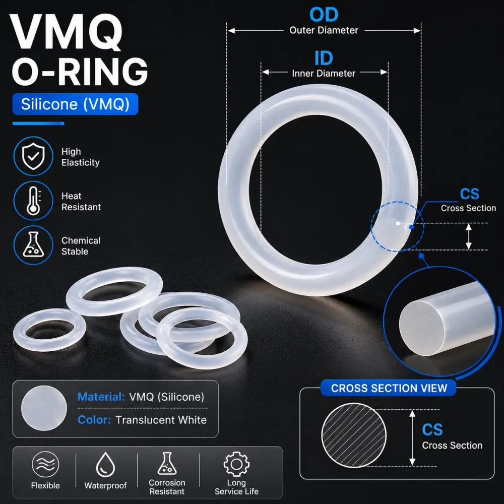 White Non-Toxic VMQ Silicone O-Ring Assortment 225PCS Food Safe High Temperature Resist Seals CS1.9 2.4mm OD6-20mm Gasket Set