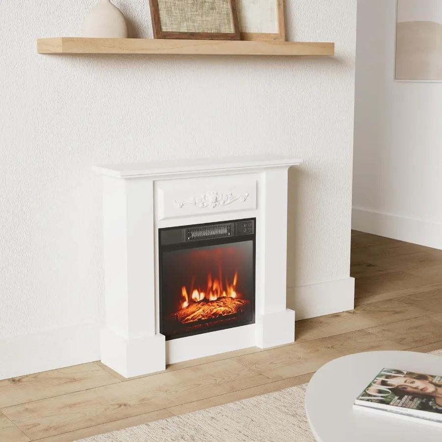 Chimenea eléctrica independiente con repisa para sala de estar o dormitorio, calefacción, salida de potencia de 1400W, operación de Control remoto Adju