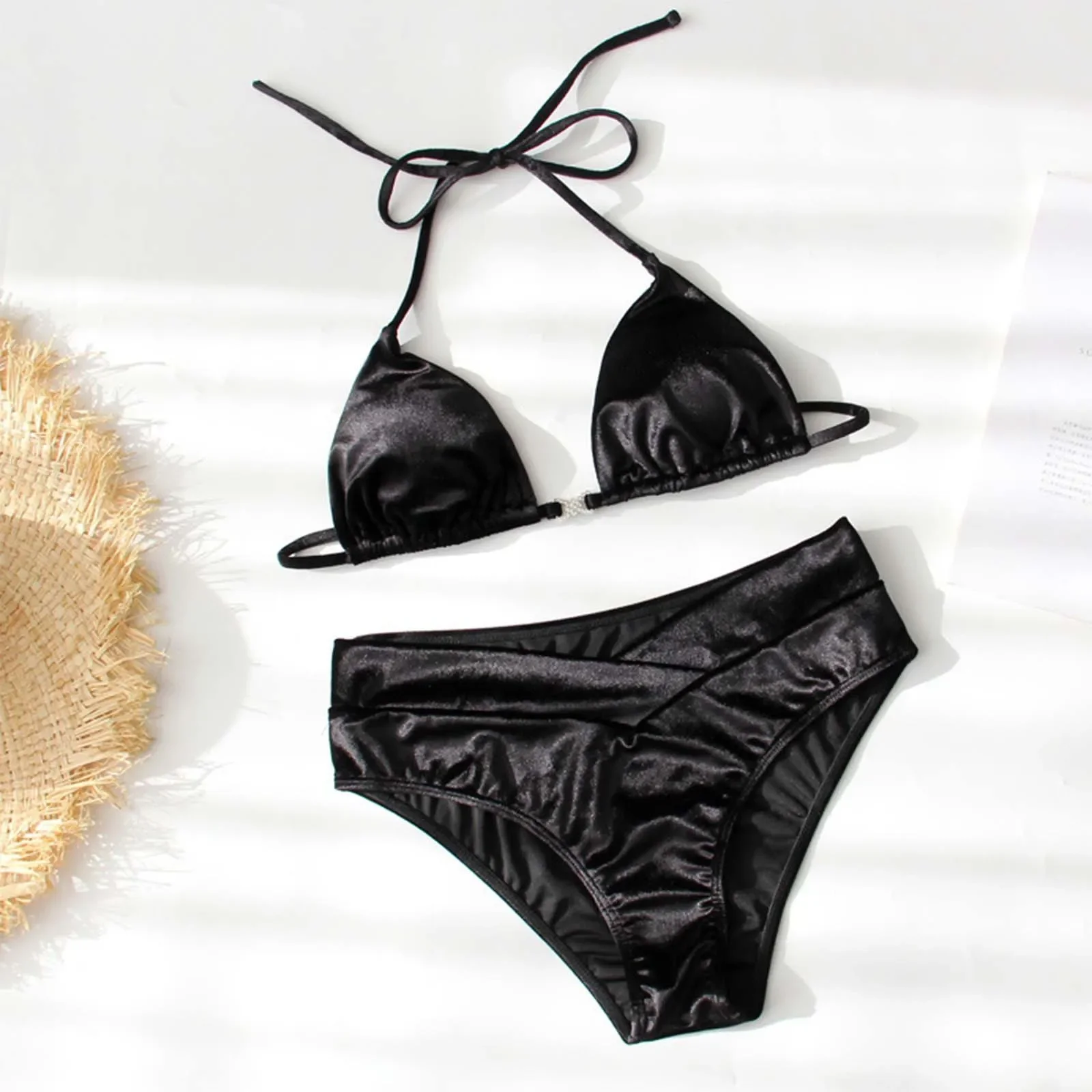 플래시 패치 워크 수영복 비치웨어 Bathers 여성 솔리드 컬러 섹시한 비키니 벨벳 레이스 업 비키니 푸시 업 수영복 여성