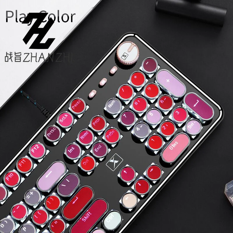 Game Mechanical Keyboard and Mouse Kit Universal Vintage USB Wired Blue Switch Round Keycaps Esports Pink Keyboard and Mouse Set