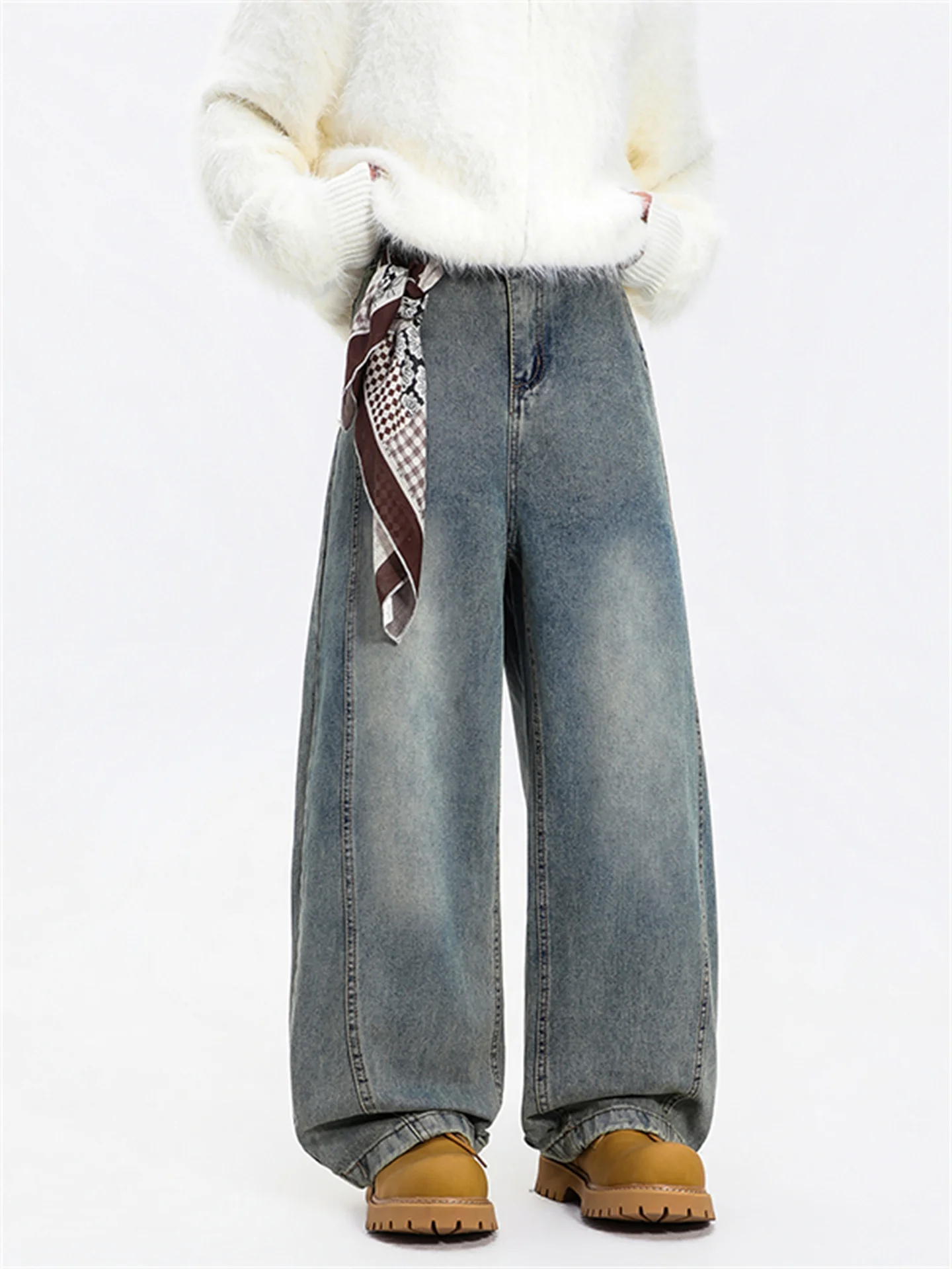 

Мужские джинсы в стиле ретро: американские синие, свободного кроя, винтажные, широкие штанины, повседневные, длинные брюки