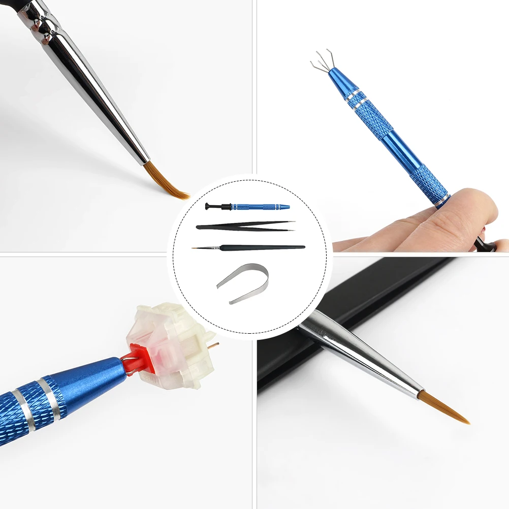 

4 Pcs High-Quality Keyboard Lube Kit Switch Stem Holder Keycap Puller Tweezers Lube Brush Tool Set