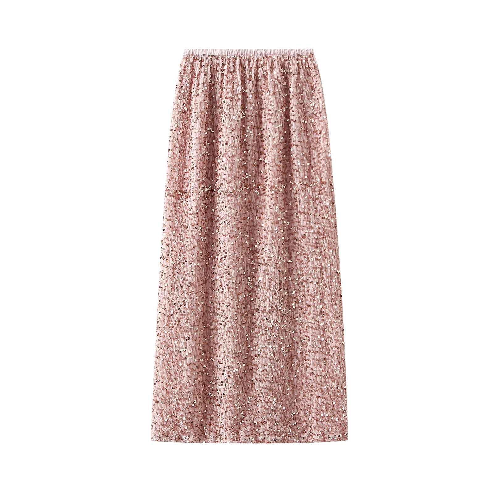 

Classic Women Y2K Soild Color Long Skirt Elegant Elastic Waist Shiny Sequins Casual Skirt Streetwear for Daily