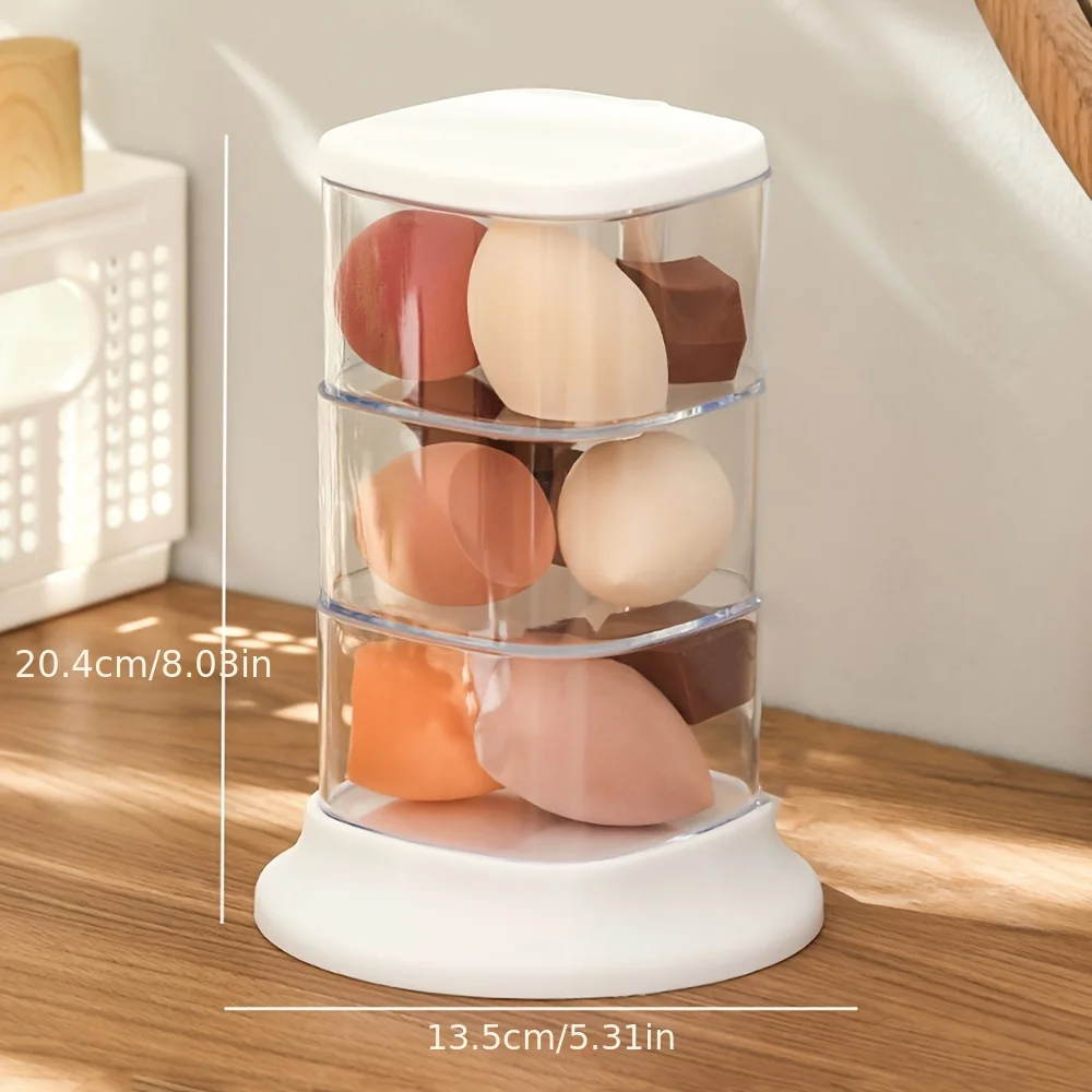 1PCS 3 Layers Powder Puff Jewelry Storage Box Transparent Multi-layer Rotating Storage Box Air Cushion Makeup Storage Tool