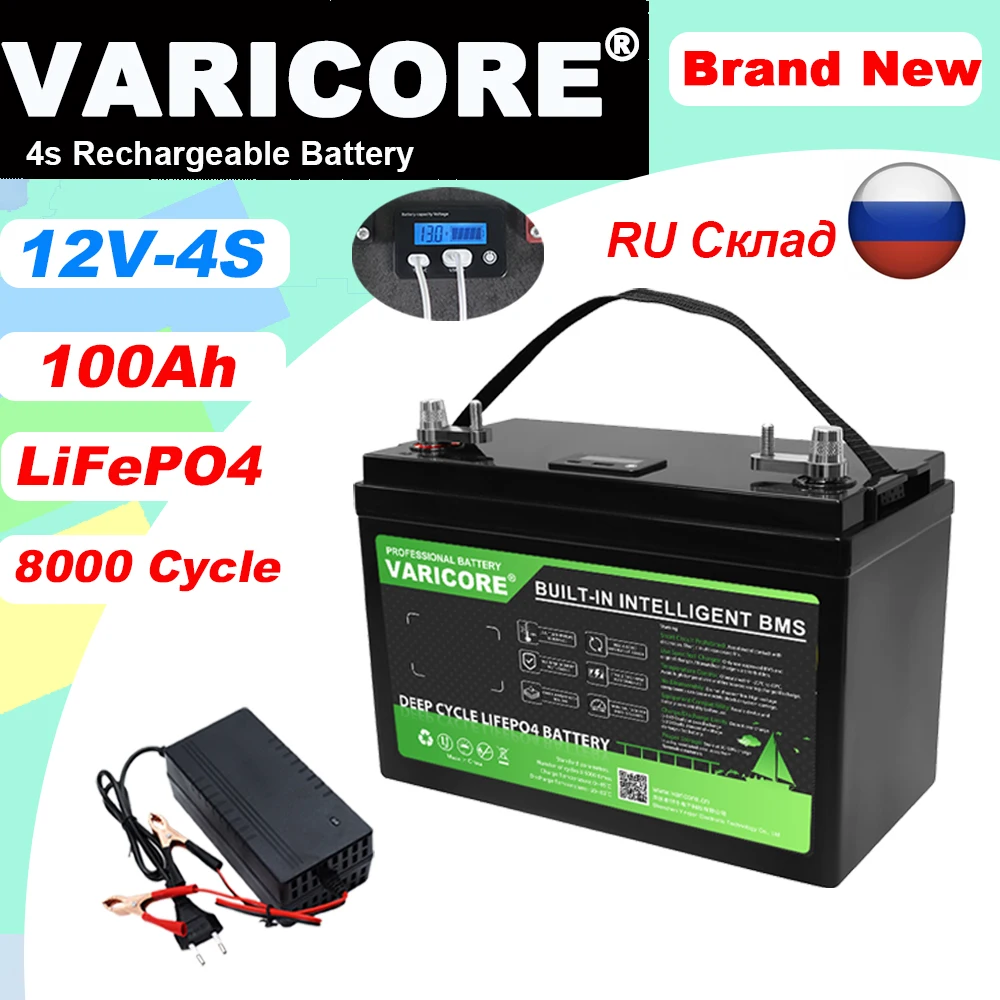 VariCore 12,8 V 100AH LiFePO4 batería 12v 4s fosfato de hierro y litio para carrito de Golf inversor baterías de encendedor de coche