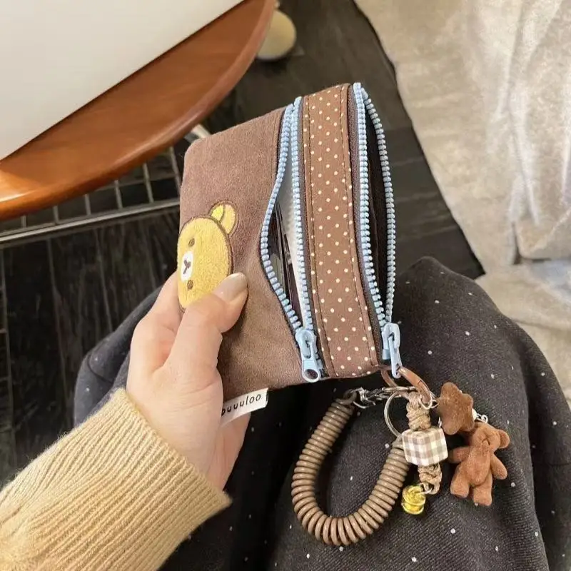 Neue Kawaii-Geldbörse, originelles Cartoon-Bären-Design, doppellagige Kosmetiktasche, niedliche Cartoon-Lippenstift- und Kopfhörertasche, tragbare Aufbewahrungstasche, Geschenk – Detail 2