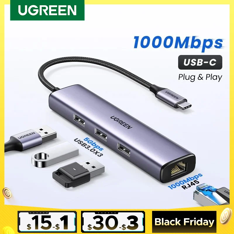 UGREEN USB C HUB 1000Mbps  Ethernet HUB USB-C To USB3.0 RJ45 for Laptop Macbook Accessories Type-C Ethernet Adapter Network Card