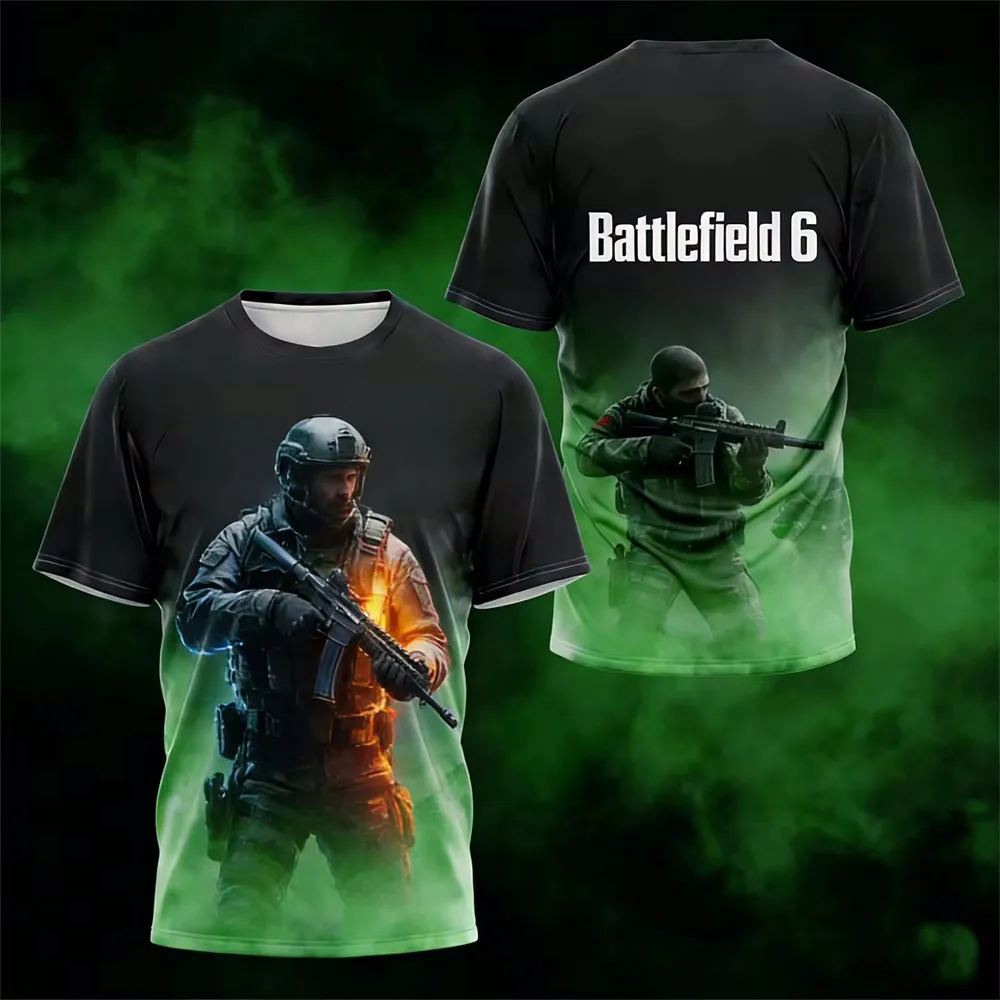 Battlefield 6 T-shirt Gradient Shooting Style Men's T-shirt Summer T Shirt for Man Graphic T Shirts Breathable Mens Y2K Clothing
