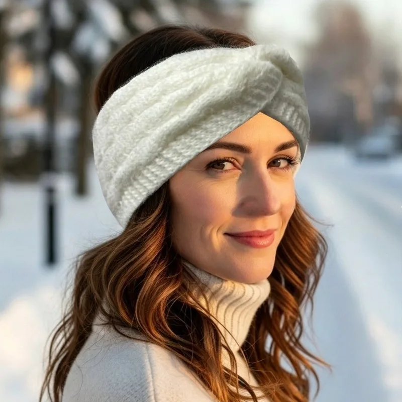 Vintage Winter Cable-Knit Twist Cross Headband for Women, Warm Knitted Ear Wide Warmer Hairband, Outdoor Everyday Hair Accessory