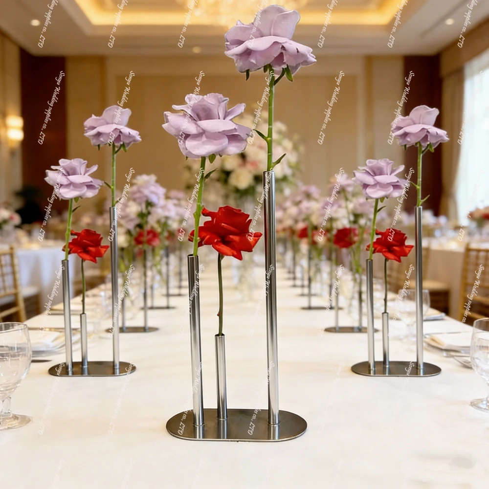 

6 шт. f30, оптовая продажа, свадебная металлическая декоративная ваза, три трубчатых ракушки, ваза для цветов из нержавеющей стали, 3 стебля, ваза из нержавеющей стали