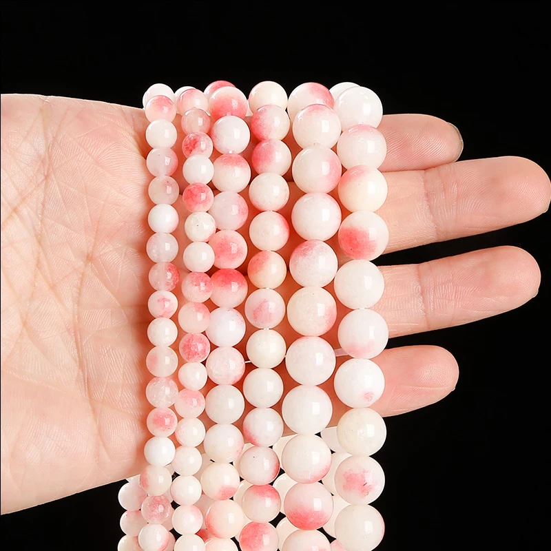 6 8 10Mm Geverfd Licht Perzik Kleur Chalcedoon Kraal Ronde Losse Spacer Kralen Voor Sieraden Maken Diy Ketting Armband Accessoire 15''